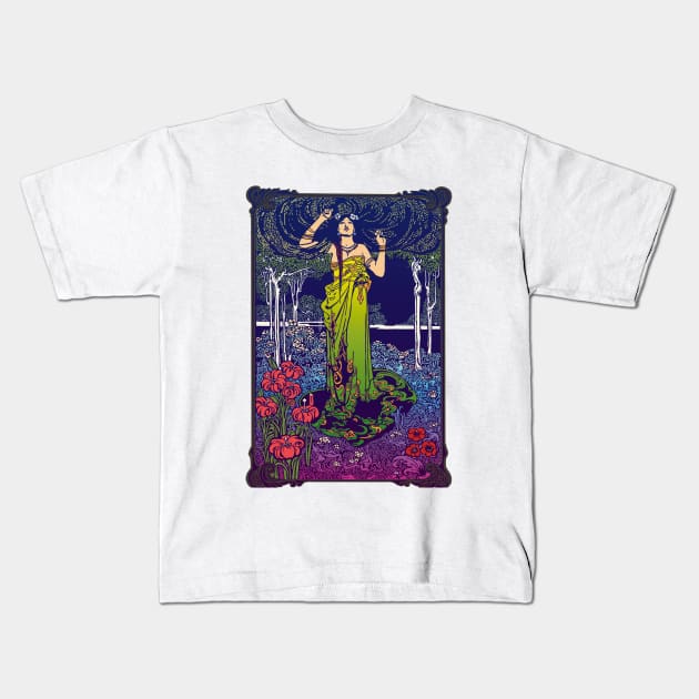 Art Nouveau Lady (green/pink) Kids T-Shirt by Soth Studio